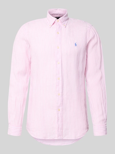 Produktfoto, Regular Fit Freizeithemd aus reinem Leinen von Polo Ralph Lauren, Optik: gestreift in Two-Tone, Button-Down-Kragen, Flammgarn-Struktur