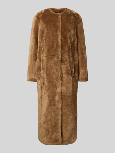 STAND STUDIO Lange jas van imitatiebont met ronde hals, model 'Gracelyn' Donkerbruin - 2