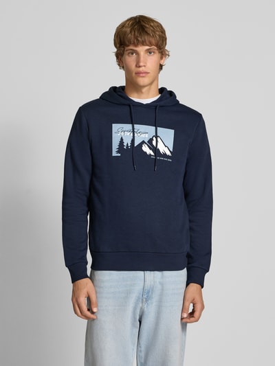 Jack & Jones Hoodie met motiefprint, model 'SUN' Marineblauw - 4