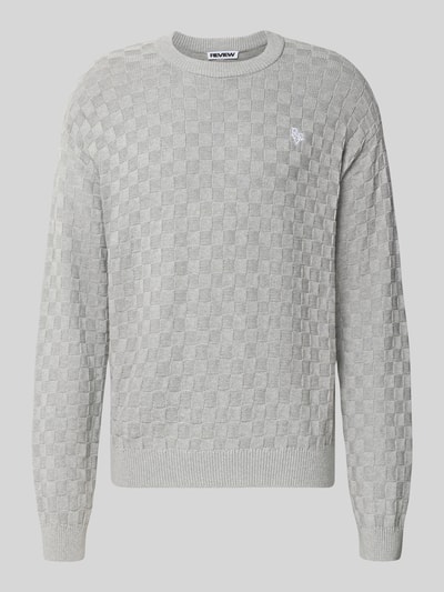 REVIEW Regular Fit Strickpullover aus reiner Baumwolle mit Label-Detail Hellgrau Melange 2