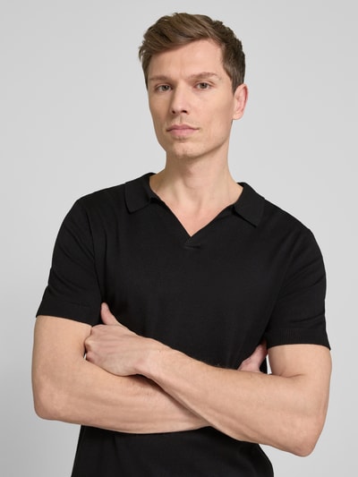 Lindbergh Slim Fit Poloshirt mit V-Ausschnitt Modell 'Ecovero' Black 3