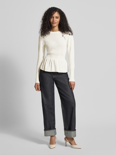 HUGO Slim Fit Strickpullover aus reiner Baumwolle Modell 'SABANNA' Offwhite 1