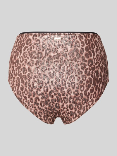 Produktfoto, Slim Fit Bikini-Hose mit Allover-Animal-Print Modell 'Leopard' von JOOP! Collection, brązowy wzór leopard, wysoki stan, krój slim fit, elastyczny materiał