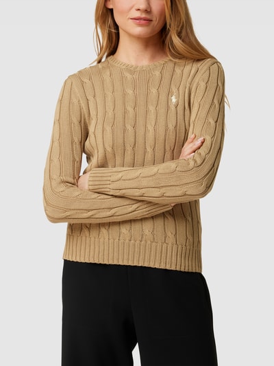 Polo Ralph Lauren Gebreide pullover met labelstitching, model 'JULIANNA' Middenbruin - 4