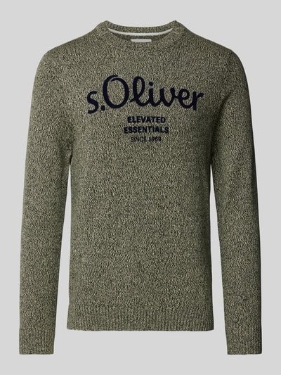 s.Oliver RED LABEL Sweter z dzianiny o kroju regular fit z logo Zielony 2