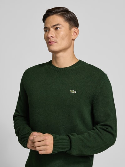 Lacoste Regular fit gebreide pullover van pure wol Donkergroen - 3