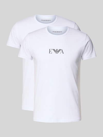 Produktfoto, T-Shirt mit Label-Print im 2er-Pack von Emporio Armani in Weiß aus Baumwoll-Elasthan-Mix, gerade Passform, Rundhalsausschnitt