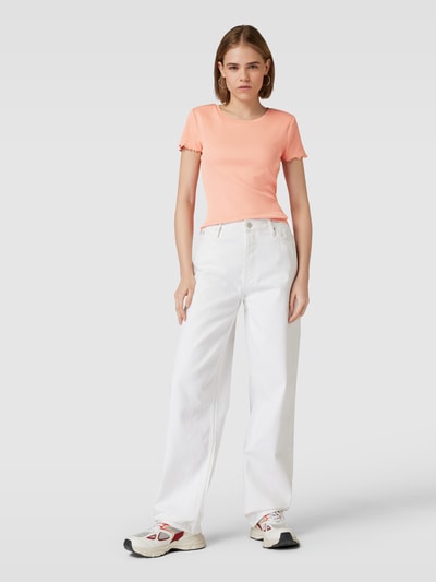 QS Cropped T-Shirt in Ripp-Optik Lachs 1