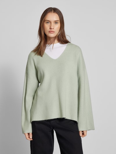 Only Relaxed fit gebreide pullover met viscose en hoge zijsplitten, model 'KATIA' Mintgroen - 4