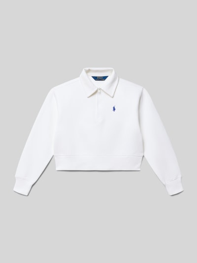 Produktfoto, Regular Fit Sweatshirt aus Baumwoll-Mix von Polo Ralph Lauren Teens, Optik: Unifarben, Logo-Detail, Polokragen, Langarm, Bündchen: Gerippt, Materialverarbeitung: Sweat, Material: Baumwoll-Mix, weiße glatte Oberfläche mit dezenter Logo-Applikation vorne.