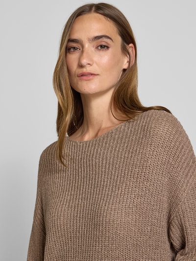 Christian Berg Woman Gebreide pullover met extra brede schouders Middenbruin - 3