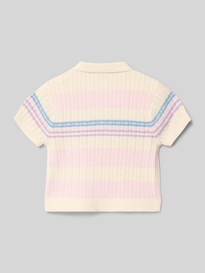 Produktfoto, Regular Fit Strick-Shirt aus Baumwoll-Mix von s.Oliver RED LABEL, efekt: wzór na całej powierzchni, wzór w paski, ścieg warkoczowy, krój regular fit, dekolt: wysokie zapięcie, rękaw: krótki rękaw, zakończenia prążkowane, wykończenie materiału: dzianina, materiał: mieszanka bawełny