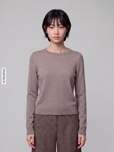 s.Oliver RED LABEL Slim fit pullover van viscosemix Taupe gemêleerd - 4