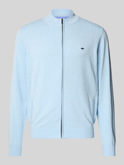 Produktfoto, hellblaue Strickjacke mit Reißverschluss von Fynch-Hatton aus Baumwolle, gerippte Abschlüsse, Stehkragen, Regular Fit, Eingrifftaschen