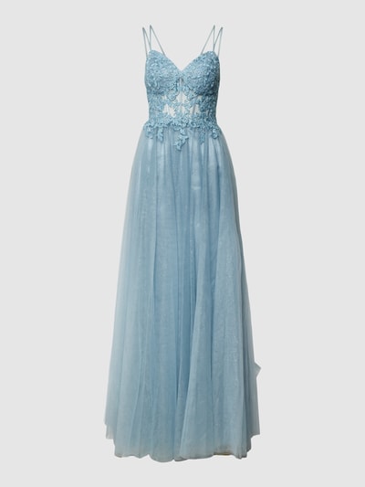 Luxuar Abendkleid mit Paillettenbesatz Rauchblau 1