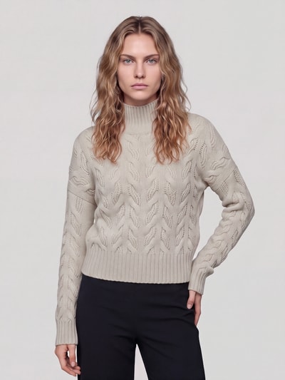 Max Mara Studio Pullover aus Wolle Kaschmir mit Zopfmuster Beige Melange 4