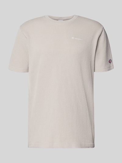 Produktfoto, T-Shirt mit Strukturmuster und Label-Stitchings von CHAMPION in Beige, Baumwoll-Mix, Regular Fit, feine Textur, frontal
