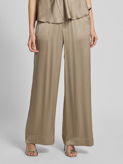 mbyM Spodnie materiałowe z szeroką nogawką i elastycznym pasem model ‘Asaka’ Beżowy 4