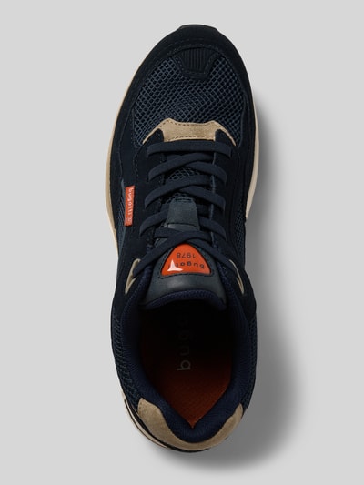 Produktfoto, Sneaker aus Leder-Mix mit Logo-Detail Modell 'Parry' von Bugatti in Dunkelblau mit abgerundeter Passform, Schnürverschluss, profilierter Sohle, Absatzhöhe 6 cm, Schafthöhe 7 cm, Schaftweite 8 cm, Herren Sneaker.