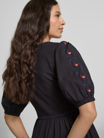 Scotch & Soda Midikleid aus Baumwoll-Leinen-Mix mit V-Ausschnitt Dunkelblau 3