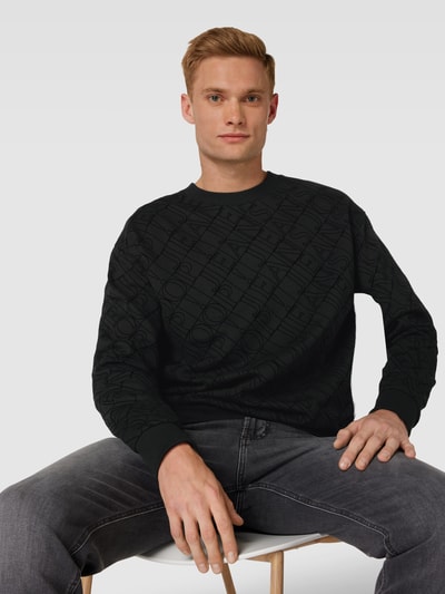 JOOP! Jeans Sweatshirt met all-over labelstitching, model 'Cayetano' Zwart - 3