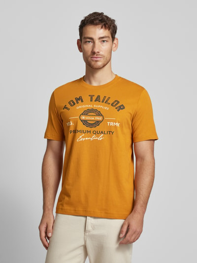 Tom Tailor Regular Fit T-Shirt mit 1/2-Arm aus reiner Baumwolle Dunkelgelb 4