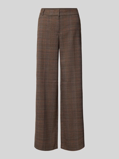Produktfoto, Wide Leg Hose mit Gitterkaro von Christian Berg Woman im Allover-Look, braune Farbtöne, sichtbare Bügelfalten, Material-Mix mit Viskose-Anteil