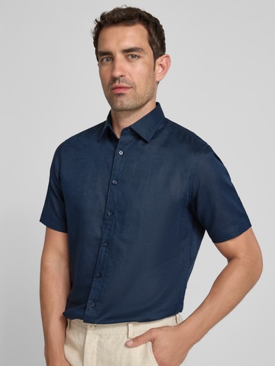 Jake*s Slim Fit Leinenhemd mit Knopfleiste Marine 3