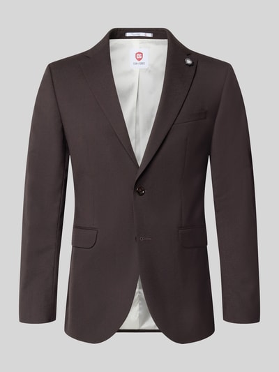 Produktfoto, Slim Fit Sakko aus Schurwolle Modell 'Paul' von CG – CLUB of GENTS, donkerbruin, reverskraag, tweeknoops, borst- en klepzakken, fijne wollenstructuur