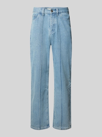 Produktfoto, Wide Fit Jeans mit Längsnähten von ANOTHER COTTON LAB aus Baumwoll-Mix mit Viskose-Anteil, hellblaue Waschung, Eingrifftaschen, Bundweite 39 cm, Innenbeinlänge 73 cm.