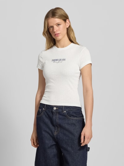 Tommy Jeans T-shirt o kroju slim fit z mieszanki bawełny Écru 4