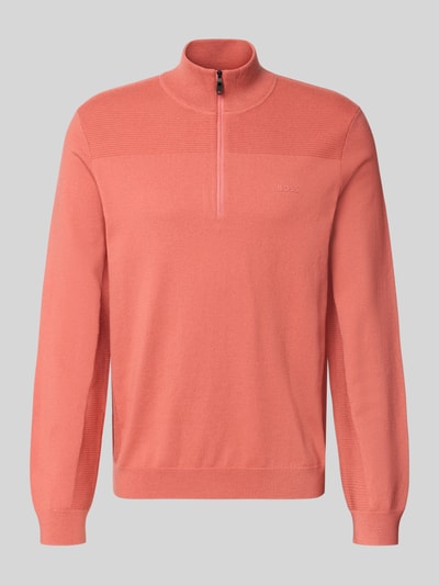 Produktfoto, Regular Fit Pullover mit Schurwoll-Anteil Modell 'KN_Momentum-X QZ' von BOSS in lachsrosa mit feiner Strickstruktur, Herren Pullover von BOSS Green