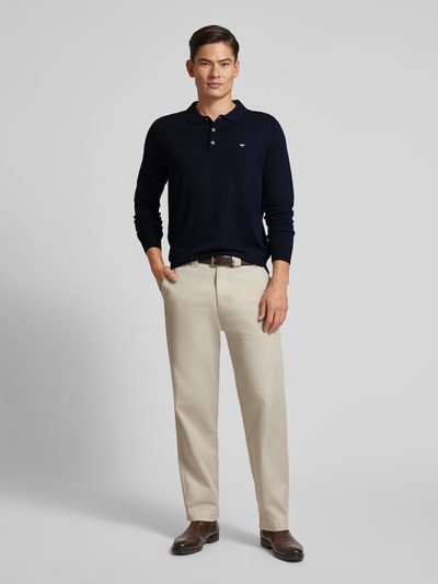 Fynch-Hatton Poloshirt van een mix van merinowol en kasjmier met labelstitching Marineblauw - 1