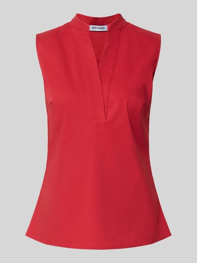 Produktfoto, Blusentop aus Baumwoll-Mix mit V-Ausschnitt von MORE & MORE, Damen, Regular-Fit, Stehkragen, Stretch-Anteil, Rückenlänge 61 cm, kräftiges Rot, glatte Textur