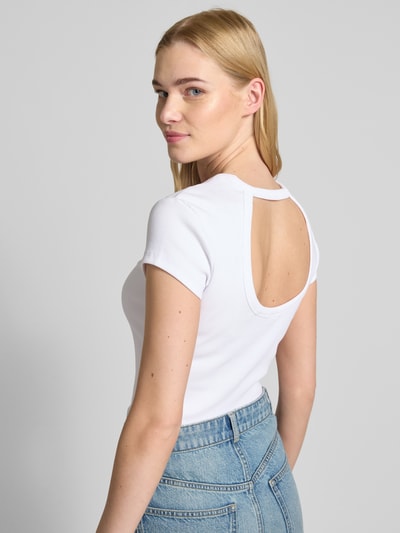 BOSS Orange T-shirt in riblook met labelstitching Wit - 3