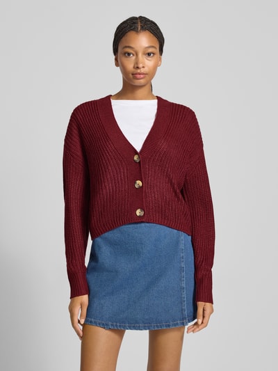 Only Kurtka z dzianiny o kroju regular fit z obniżonymi ramionami model ‘CAROL’ Bordowy 4