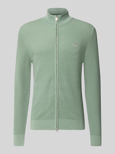 Produktfoto, jasnozielony kardigan rozpinany o kroju regular fit z bawełny, wyraźna struktura, Regular Fit Strickjacke aus reiner Baumwolle von GANT
