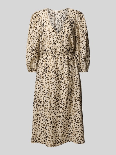 MSCH Copenhagen Knielanges Kleid mit V-Ausschnitt Modell 'Alyona Vlora' Beige 2