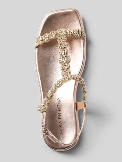 Productfoto, sandalen met strass-steentjes van ALMA EN PENA, afgerond model, dunne riempjes met doornsluiting, gladde zool