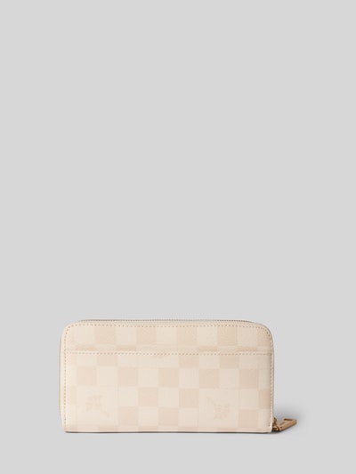 Produktfoto, Portemonnaie mit Label-Applikation Modell 'Melete' von JOOP! für Damen, beige kariertes Muster, Reißverschluss, glatte Struktur.