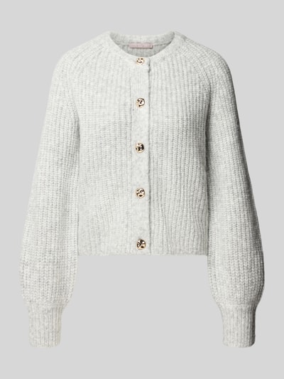 Produktfoto, Regular Fit Cardigan in Strick-Optik von Christian Berg Woman Selection, grau meliert, runde Knopfleiste, feine Struktur