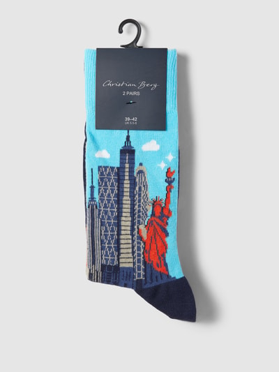 Christian Berg Men Socken mit Motiv-Print im 2er-Pack Rauchblau 3