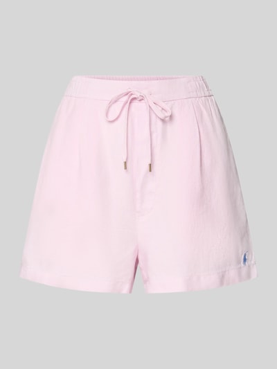 Produktfoto, Regular Fit Leinenshorts mit Tunnelzug von Polo Ralph Lauren, Optik: Unifarben, Logo-Stitching, Bundfalte, elastisch, seitliche Eingrifftaschen, Gesäßtaschen, Material: Leinen