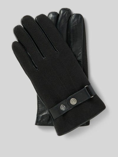 bugatti Rękawiczki z mieszanki tkaniny i skóry owczej z patką Czarny 1