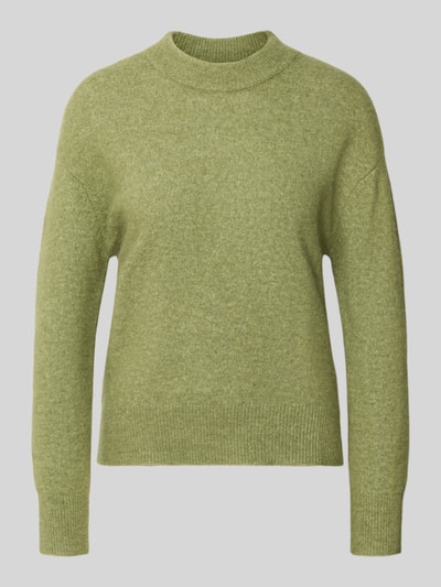 Produktfoto, wollen trui met alpaca, los model, ronde hals, geripte afwerkingen, wolmix in lichtgroen, Samsøe Samsøe, dames