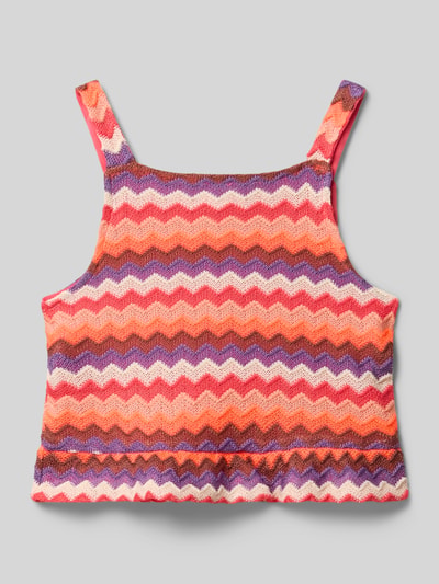 Produktfoto, Loose Fit Trägertop mit Allover-Muster von s.Oliver RED LABEL, Optik:Allover-Muster, Struktur-Muster, Cropped, Karree-Ausschnitt, breite Träger, bunte Zickzack-Streifen in Orange, Rosa, Lila und Weiß