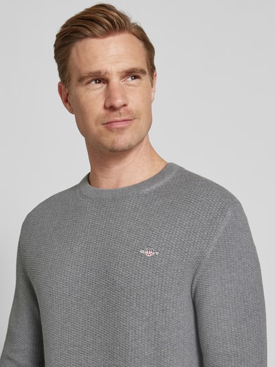 Gant Gebreide pullover met structuurmotief en ronde hals Donkergrijs gemêleerd - 3