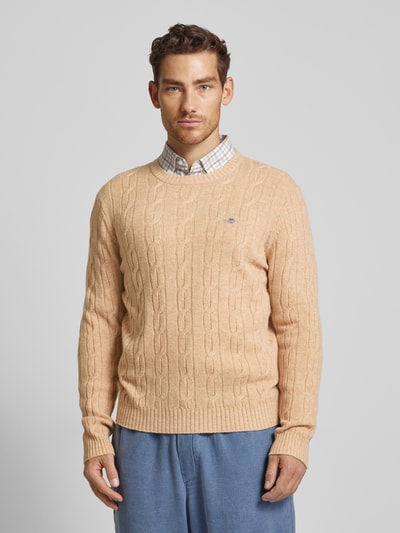 Gant Strickpullover mit Zopfmuster Khaki Melange 4