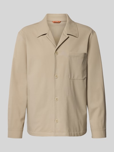 Produktfoto, Hemdjacke aus Schurwoll-Elasthan-Mix mit Brusttasche von CRUNA in Beige, Regular-Fit, Reverskragen, Rückenlänge 74 cm Größe 50