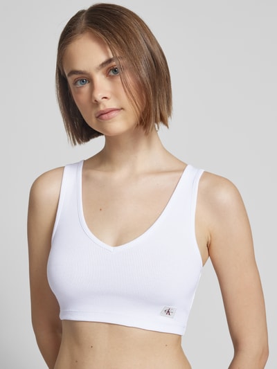 Calvin Klein Jeans Bralette mit Label-Patch und V-Ausschnitt Weiss 3